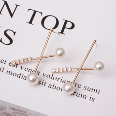 925 Silver personalized fashion women ladies rhinestone pearl cross earrings