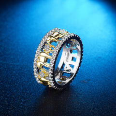 Antique Casting  Ring Golden Elephant Zircon Crystal Men Thai Silver Rings