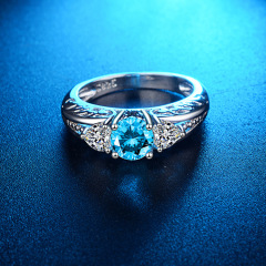 Fashion Cubic Zirconia Ring Silver Plated Blue Gemstone Engagement Ring