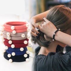 Bulk wholesale Korean girls women pearl seamless rubber elastic hair ties