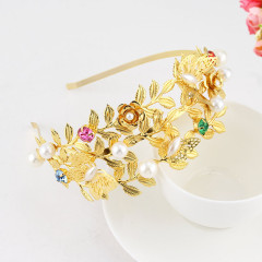 New wedding fancy hairbands women metal pearl hair hoop rhinestone baroque headband