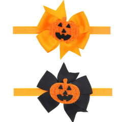 Hot selling halloween wholesale pumpkin elastic kids girls hair accessories headnads
