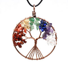 wholesale Amazon ins  Handmade Jewelry Charms Tourmaline Natural crystal Stone tree of life Round Pendant Necklace for women