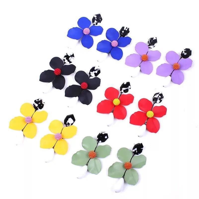 amazon ins Customized fashion green lotus flower drop Long Acrylic earring
