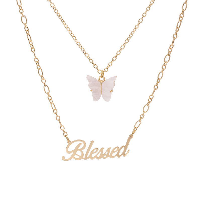 wholesale Amazon ins hot Popular two layer English Letter Butterfly necklace for women