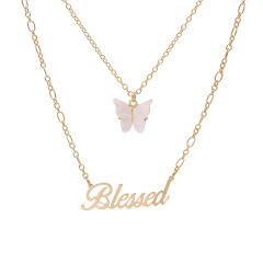 wholesale Amazon ins hot Popular two layer English Letter Butterfly necklace for women