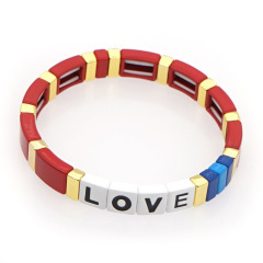 Wholesale Factory Direct Customized Bohemia Rainbow Painted Letter Love Enamel Bracelet
