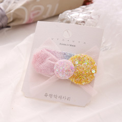 Custom lace bling glitter tulle hair clip kids korea hair accessories