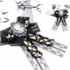 INS amazon korean latest fashion girls Fabric Canvas Corsage Collar Necktie stripe bee ribbon bow tie brooches pin