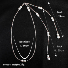 amazon ins custom handmade Crystal rhinestone Bridal wedding jewelry accessories back chain necklace with pearl