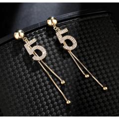 Fashion  Korean simple personality number 5 tassel crystal alloy earrings