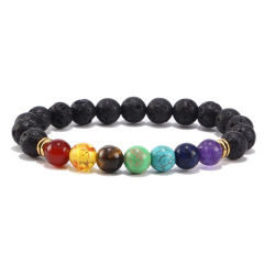 Colorful Natural Stone Yoga Valconic Healing Energy Lava Stone 7 Chakra Diffuser Beaded Bracelet