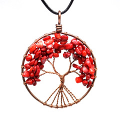 wholesale Amazon ins  Handmade Jewelry Charms Tourmaline Natural crystal Stone tree of life Round Pendant Necklace for women