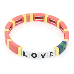 Wholesale Factory Direct Customized Bohemia Rainbow Painted Letter Love Enamel Bracelet