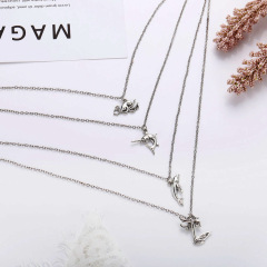 wholesale Amazon ins fashion dolphin mermaid long chain choker 3 multi layered necklace silver for women lady girls
