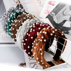 2020 new arrival multicolor wide knotted velvet elastic hair bands with pearl 2020 new arrival multicolor wide knotted velvet elastic hair bands with pearl