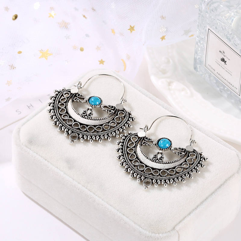fancy boho Bohemian vintage Beach Hollow Pattern Carved ethnic earrings statement For Women