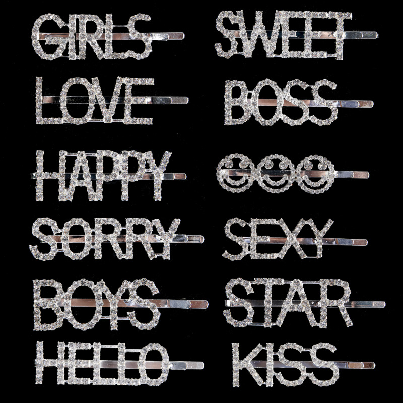 Sparkly Hair Accessories Rhinestone Letter Bobby Pin Word Crystal Hair pin Metal Hair Clips Sparkly Hair Accessories Rhinestone Letter Bobby Pin Word Crystal Hair pin Metal Hair Clips