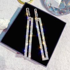 European and American fashion exaggerated bling bling zircon diamond rectangle earrings for women