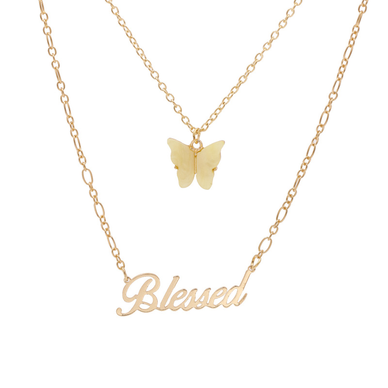 wholesale Amazon ins hot Popular two layer English Letter Butterfly necklace for women