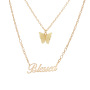 wholesale Amazon ins hot Popular two layer English Letter Butterfly necklace for women