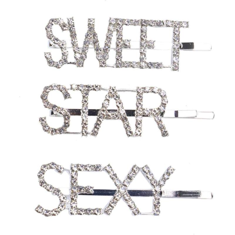 Custom Bling Word Hair Clip Accessories Bridal Crystal Rhinestone Paved Letter Hair Pin Custom Bling Word Hair Clip Accessories Bridal Crystal Rhinestone Paved Letter Hair Pin
