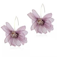 custom wholesale factory online shopping fabric  beaded long big large lace flower earrings with fabric flowers