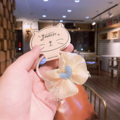 Korean children's candy color bow peach heart glitter color elastic hair rope