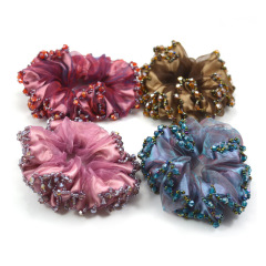 New arrival custom women girls lace fabric beads elastic scrunchies for hair New arrival custom women girls lace fabric beads elastic scrunchies for hair