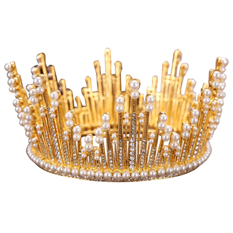 wholesale korea Alloy Water Lead Handmade Wedding Bridal round tall big pageant crowns for sale