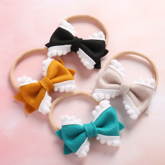 New Hot Sale Winter Soft Fabric Kids Girl Hair Bow Party Hair Accessories Baby Headband With White Lace
