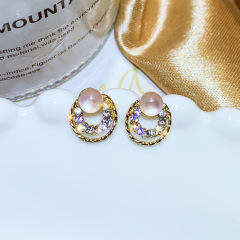 Round zircon S925 silver needle crystal alloy new design opal stud earring
