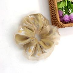 New design custom summer organza girl elastic daisy flower hair scrunchies for women