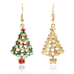 Custom trendy small wholesale women hook oil drip paint alloy christmas tree earrings