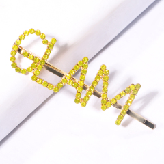 Wholesale design colorful crystal rhinestone letter GLAM custom hairpins for girls