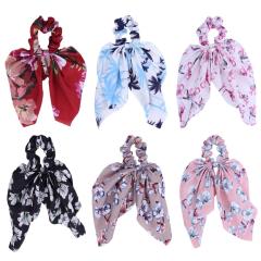 Printed Fabric Elastic Hair Bands Bowknot Hair Ties Ponytail Holder Scrunchies For Women