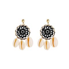 New Design Bohemian Handmade Flower Round Dreamcatcher Shell Earrings for Women