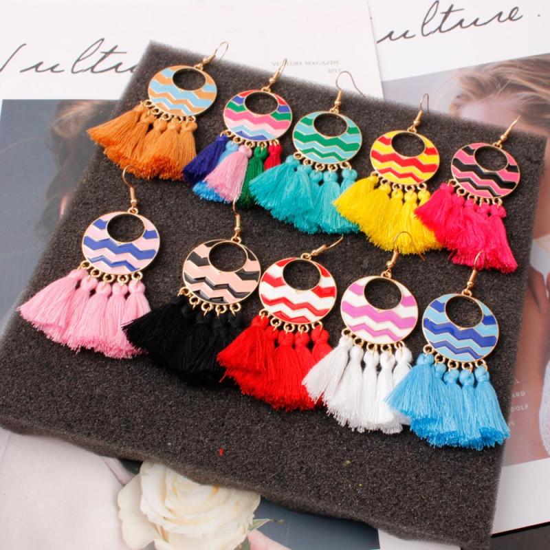 New retro bohemian women exaggerated big alloy creative tassel earrings