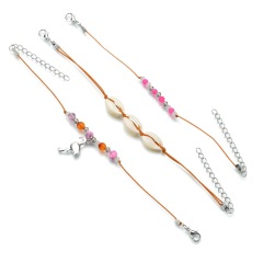 4 Sets Hawaii beach silver 925 foot jewelry sea shell sea star anklets chains for girls