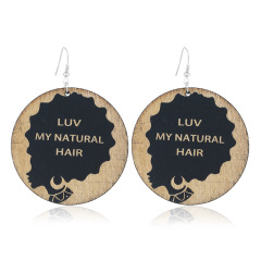 2020 new arrive custom 10designs fashion printing big round drop african afro wooden earring wood jewelry for women