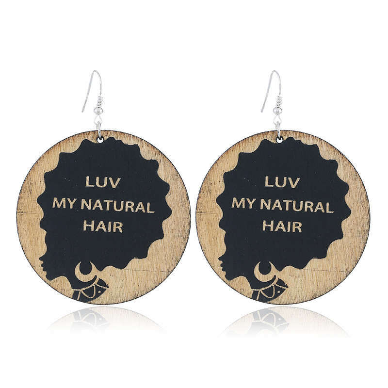 2020 new arrive custom 10designs fashion printing big round drop african afro wooden earring wood jewelry for women