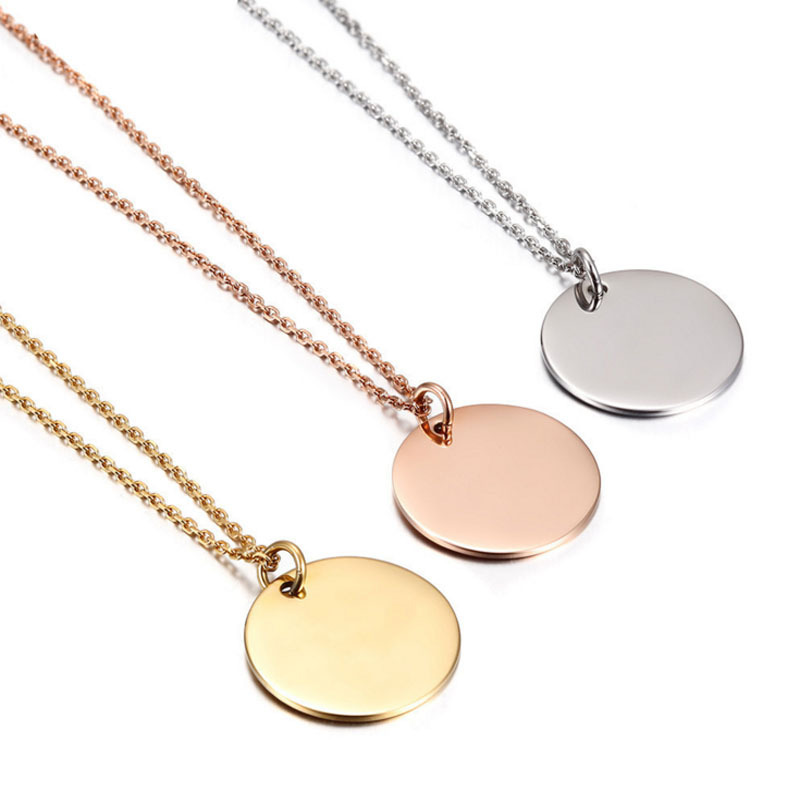 Custom stainless steel necklace wholesale chain engrave letter initial blank disc necklace
