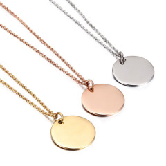 Custom stainless steel necklace wholesale chain engrave letter initial blank disc necklace