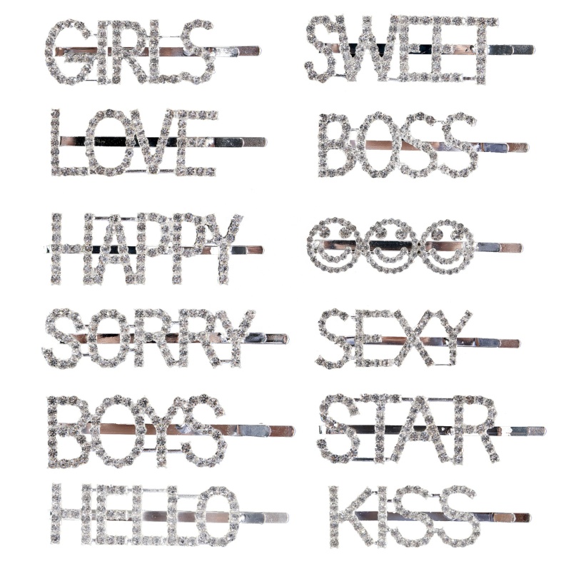 Fashion rhinestone letter longline girl hairpin clip combination for decoration