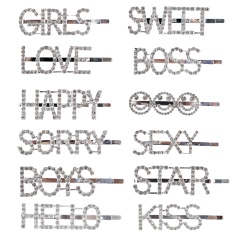 Fashion rhinestone letter longline girl hairpin clip combination for decoration