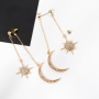 Fashion Crystal Rhinestone Star Moon Tassel Long Chain Dangle Ear Stud Earrings