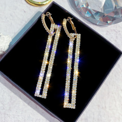 European and American fashion exaggerated bling bling zircon diamond rectangle earrings for women