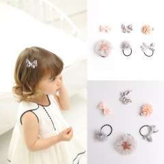 custom 6pcs decorative crown cat pink blue gift kids hair tie bands accessories baby hair clip sets