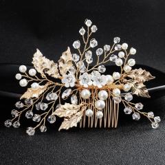 Hot crystal gold wedding jewelry women pearl bridal hair accessories combs