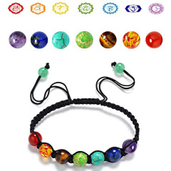 Amazon hot sale women men chakra seven colorful Buddha beads charm weaves adjustable beaded bracelets